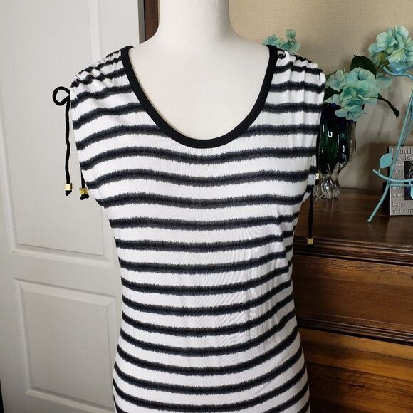 SOFT Michael Kors Black and White Striped Scoop Neck Maxi Dress - Picture 2 of 12